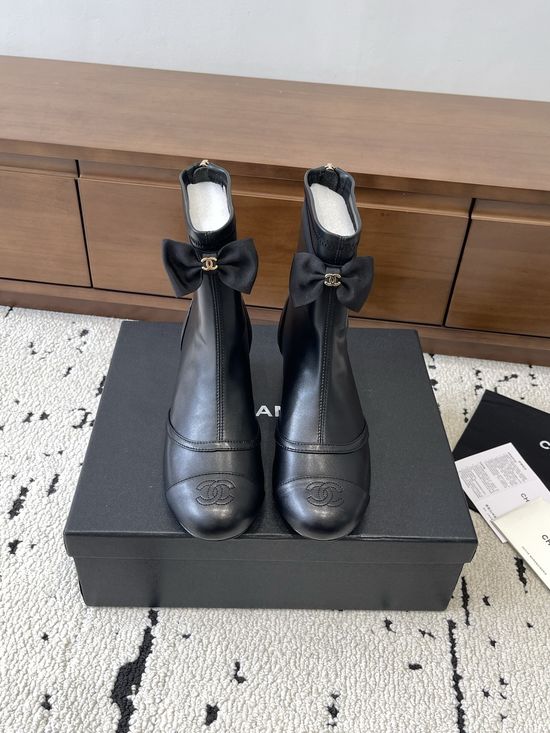 Chanel Elegant Ballet Boots with Bow and Embroidery