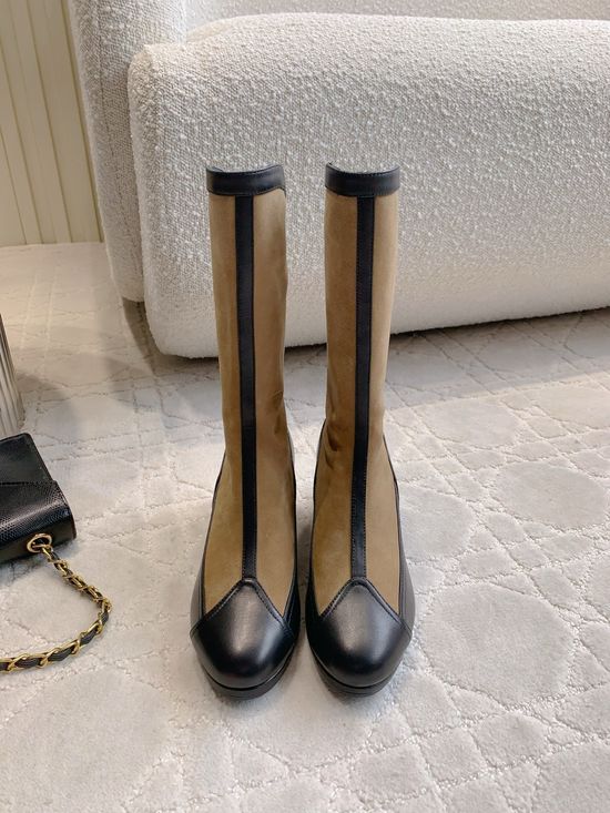 Chanel Elegant Suede Mid Calf Boots Leather Lining