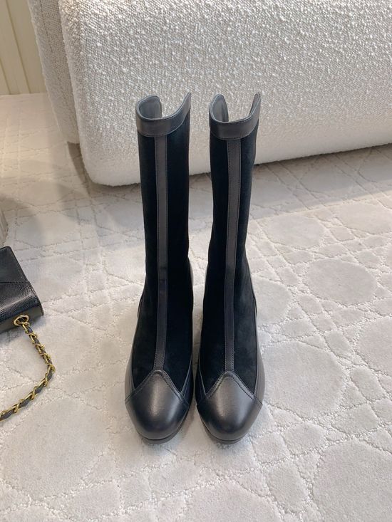 Chanel Elegant Suede Mid Calf Boots Leather Lining