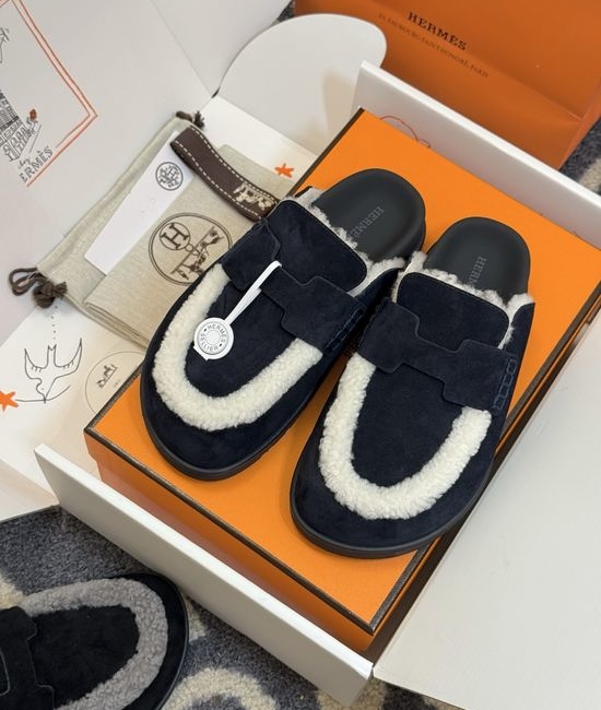 Hermes Suede Leather Mules With Classic Upper Details