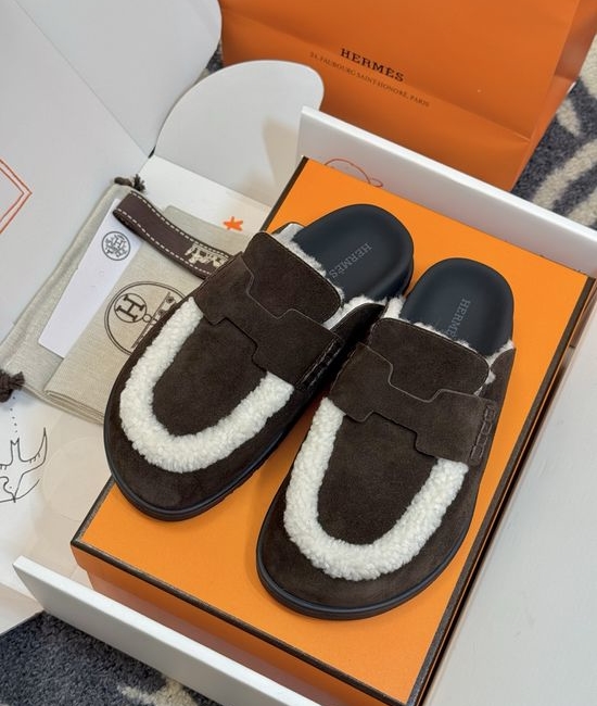 Hermes Suede Leather Mules With Classic Upper Details