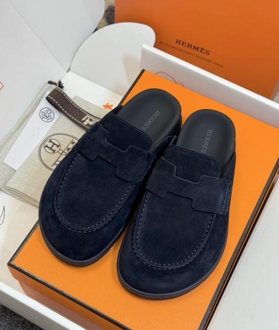 Hermes Suede Leather Mules With Classic Upper Details