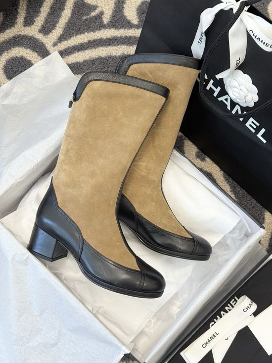 Chanel Suede And Sheepskin Knee High Fashion Boots