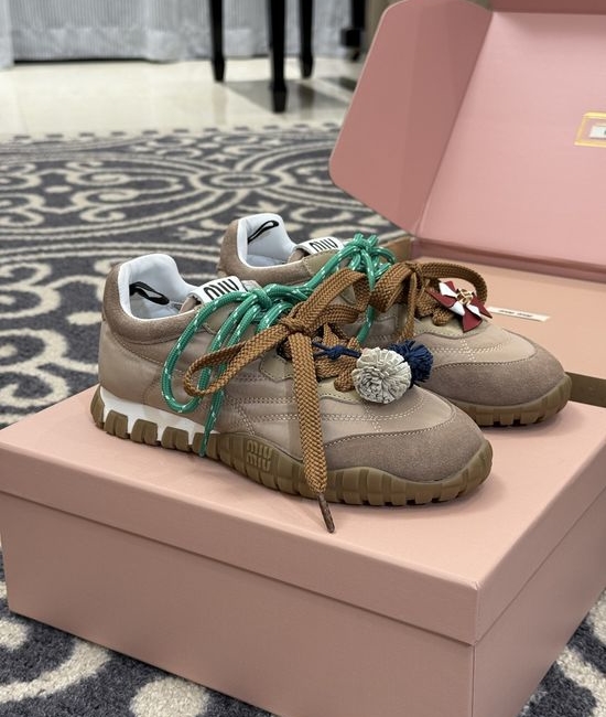 Miu Miu Pink Chunky Sneakers Suede Fabric Mixed Upper