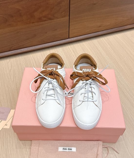 Miu Miu Genuine Leather Upper Soft Lined Casual White Shoes
