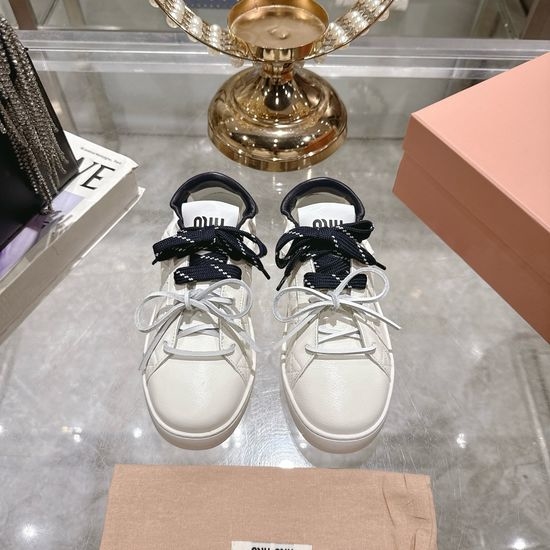 Miu Miu Classic Lace-up Leather Trainers with Custom Rubber Sole