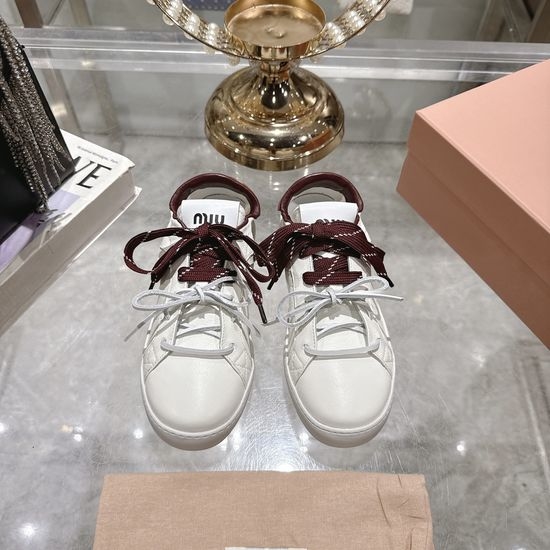 Miu Miu Classic Lace-up Leather Trainers with Custom Rubber Sole