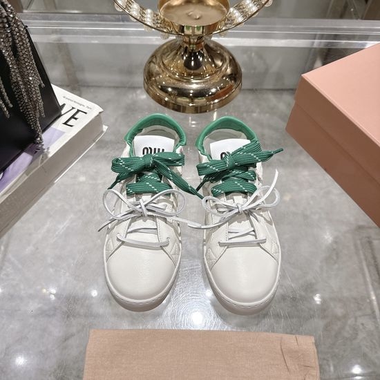 Miu Miu Classic Lace-up Leather Trainers with Custom Rubber Sole