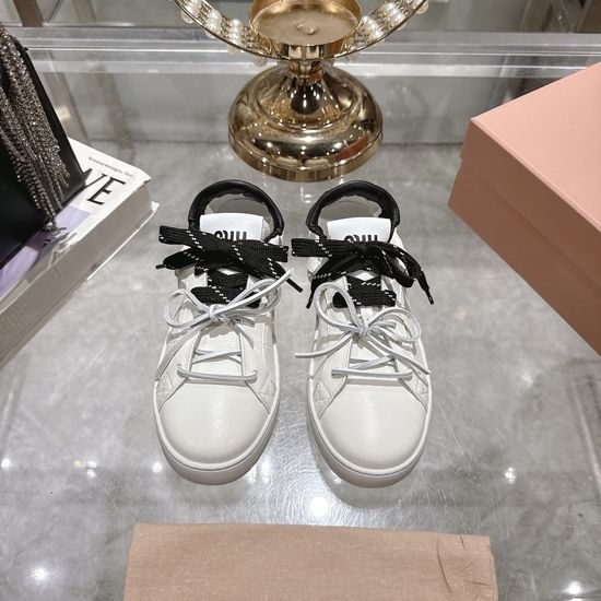 Miu Miu Classic Lace-up Leather Trainers with Custom Rubber Sole