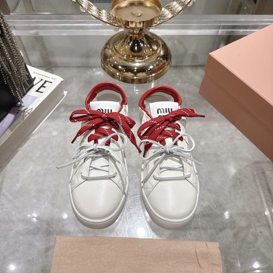Miu Miu Classic Lace-up Leather Trainers with Custom Rubber Sole
