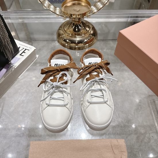 Miu Miu Classic Lace-up Leather Trainers with Custom Rubber Sole