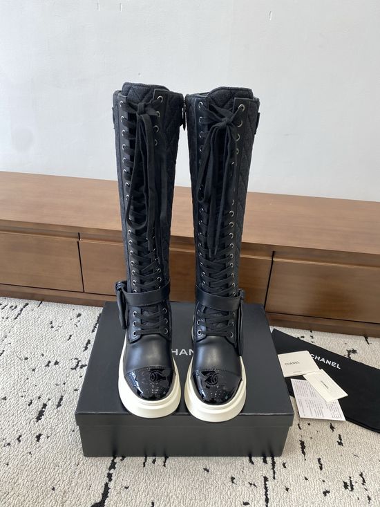 Chanel Quilted Pattern Platform Leather Boots