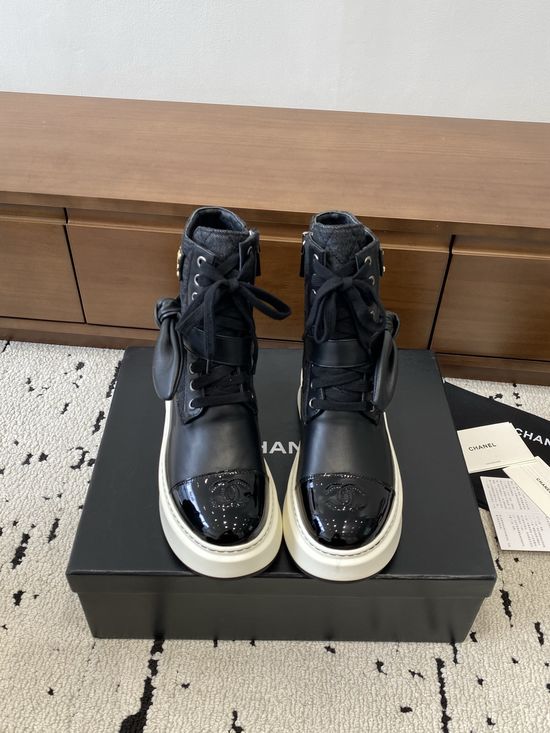 Chanel Chunky Heel Ankle Boots with Classic Check Pattern