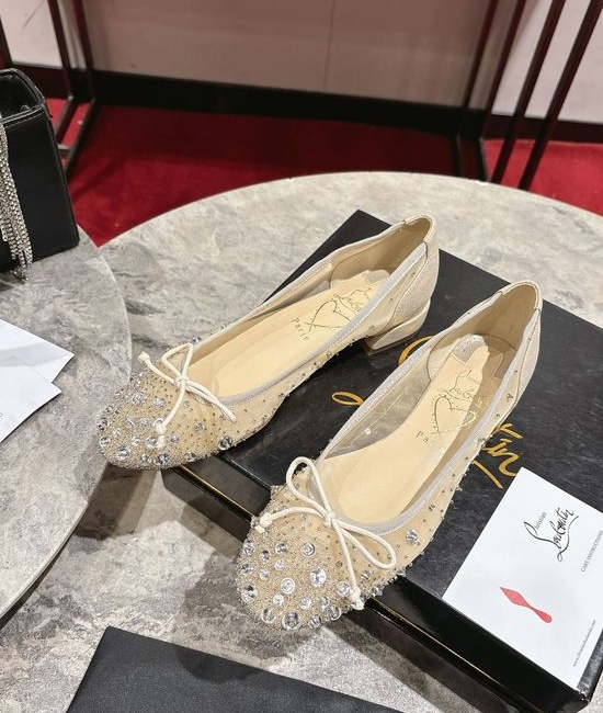 Christian Louboutine Crystal Mesh Bow Decor Rounded Toe Flats