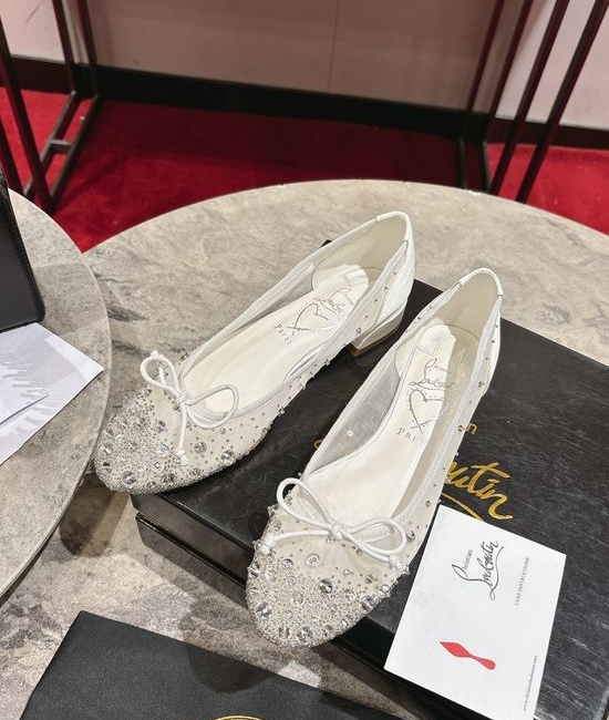 Christian Louboutine Crystal Mesh Bow Decor Rounded Toe Flats