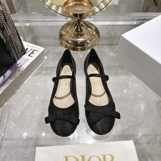 Christian Dior CD Satin Bow Flat Ballet Shoes Premium Leather Sole