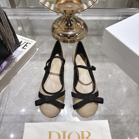 Christian Dior CD Satin Bow Flat Ballet Shoes Premium Leather Sole