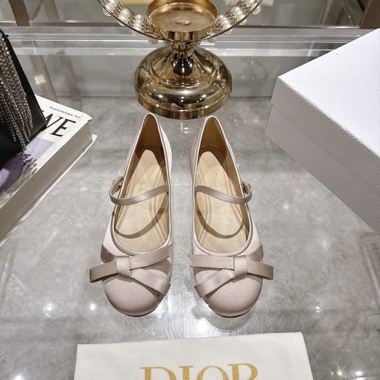 Christian Dior CD Satin Bow Flat Ballet Shoes Premium Leather Sole