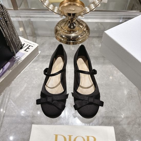 Christian Dior CD Satin Bow Flat Ballet Shoes Premium Leather Sole