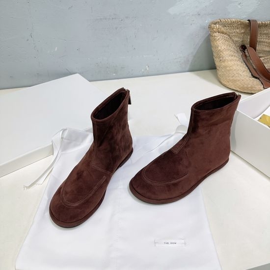 The Row Minimalist Suede Ankle Boots with Back Zipper