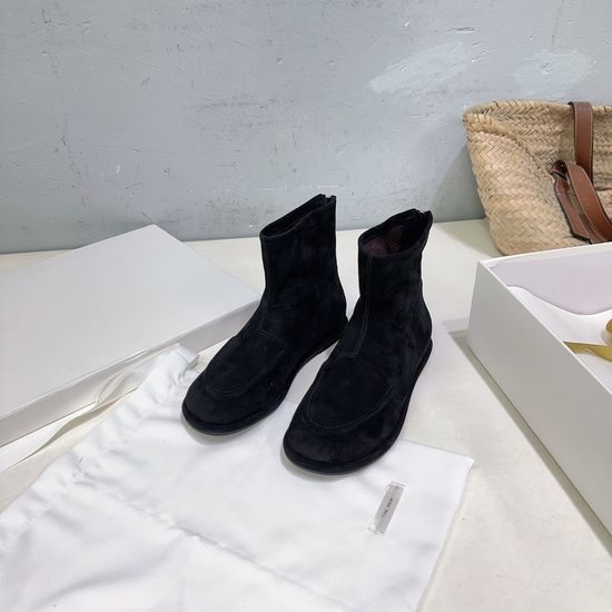 The Row Minimalist Suede Ankle Boots with Back Zipper