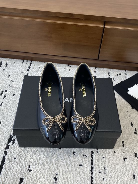 Chanel Metal Chain Decor Leather Mary Jane Comfortable Flat Shoes