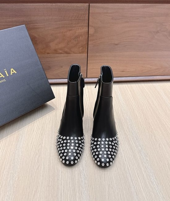 Alaia Rhinestone Chunky Heel Ankle Boots Stable Wear