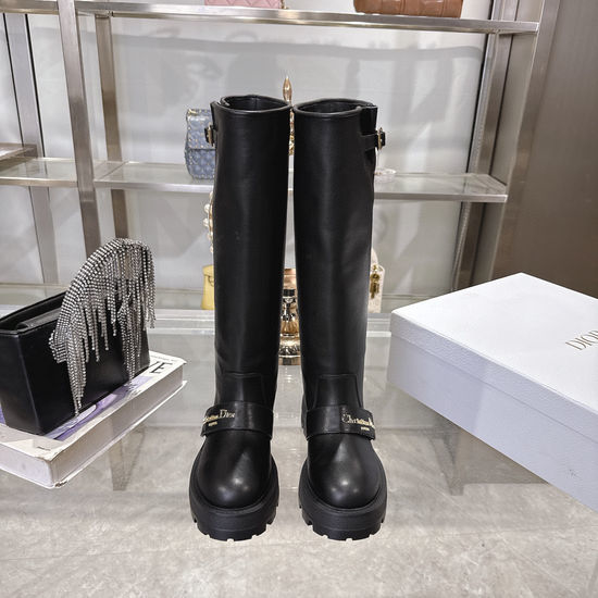 Christian Dior CD Classic Black Leather Riding Boots with CD Design