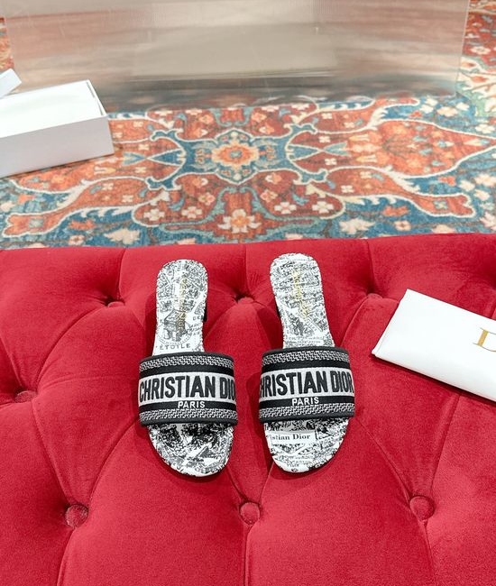 Christian Dior CD Woven Flat Slide Sandals Embroidered Detail Premium Leather Sole