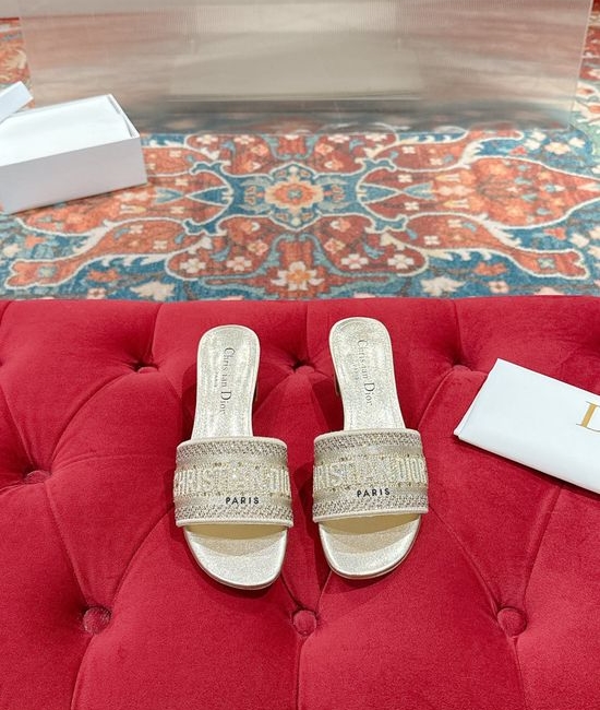 Christian Dior CD Embroidered Woven Flat Sandals Premium Leather Sole Casual
