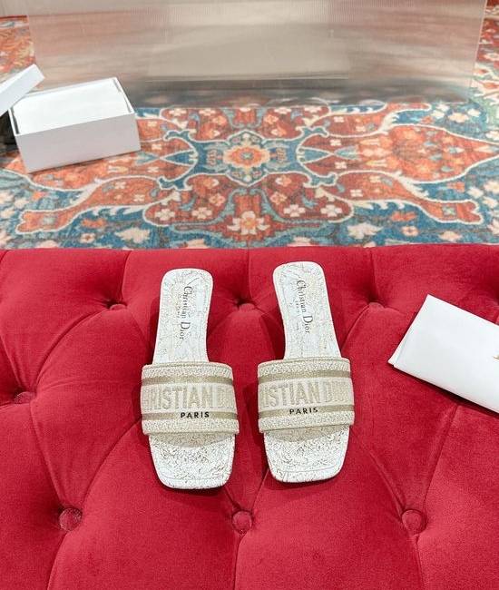 Christian Dior CD Woven Flat Slide Sandals Embroidered Detail Premium Leather Sole