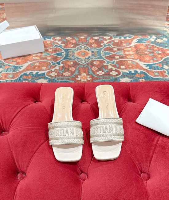 Christian Dior CD Woven Flat Slide Sandals Embroidered Detail Premium Leather Sole