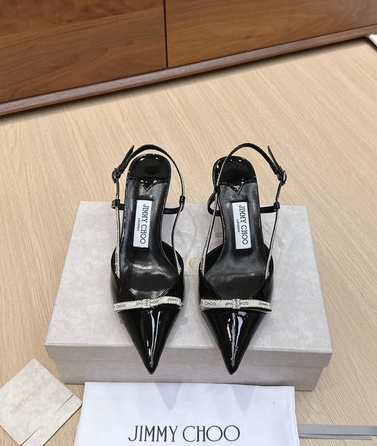 Jimmy Choo Bowknot Patent Leather Kitten Heel Sandals Elegant Comfortable