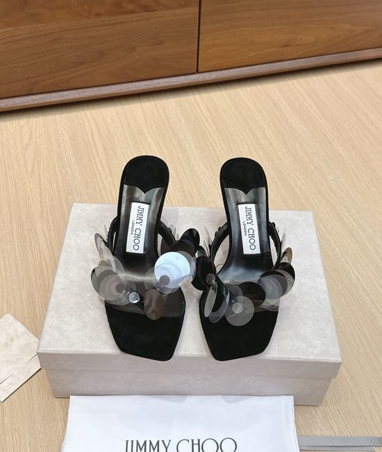 Jimmy Choo Sequin Square Toe Kitten Heel Sandals Elegant Vintage Style