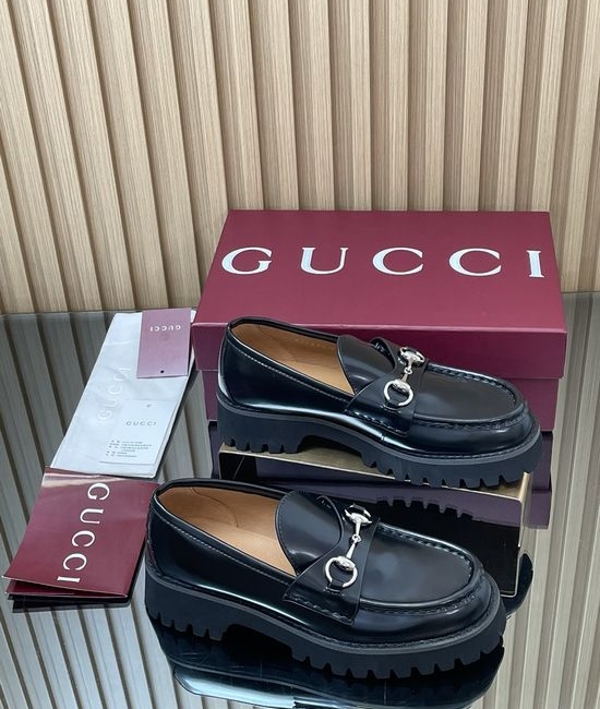 Gucci Classic Horsebit Thick Sole Leather Loafers