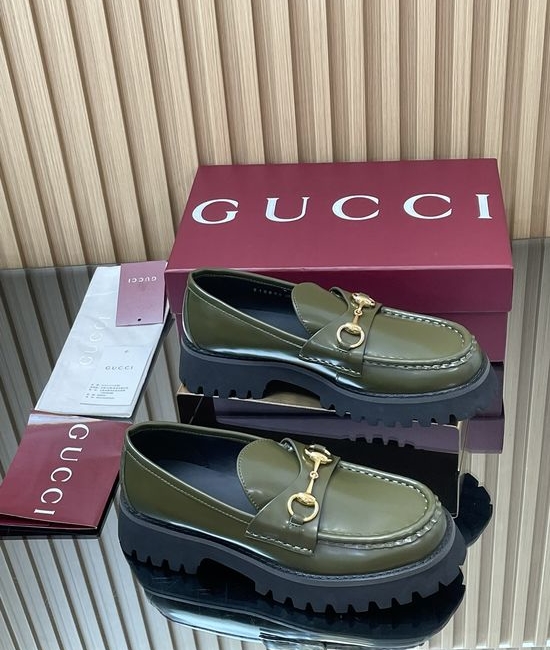 Gucci Classic Horsebit Thick Sole Leather Loafers