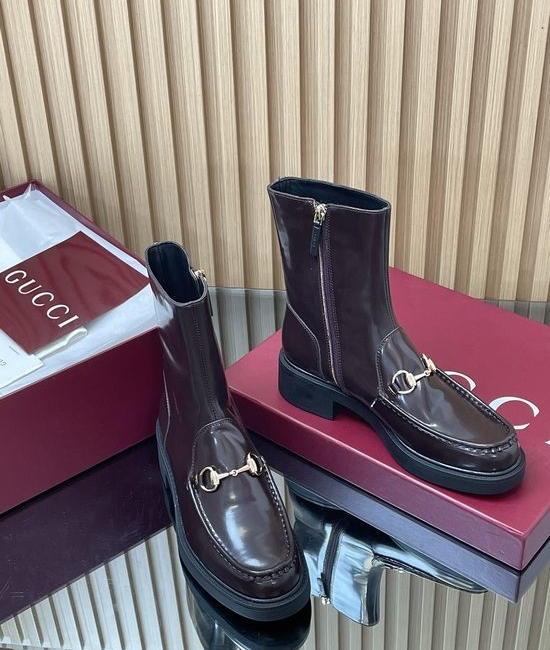 Gucci Horsebit Decor Ankle Boots With Bee Pattern Thick Sole