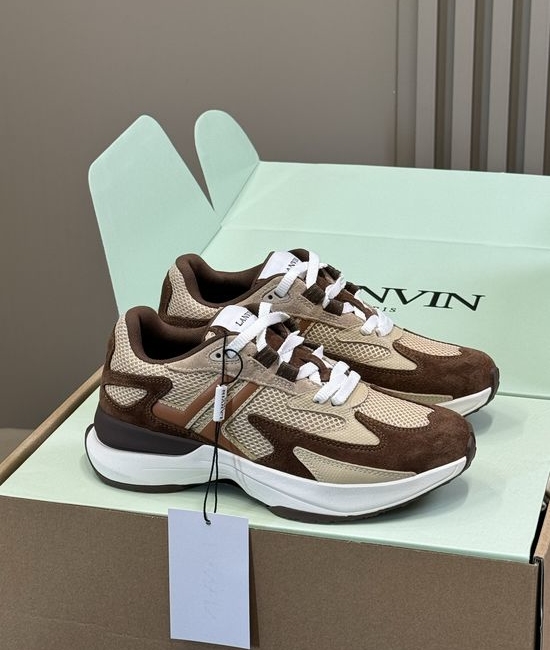 Lanvin Breathable Leather Mesh Sneakers Lightweight Soft Casual Shoes