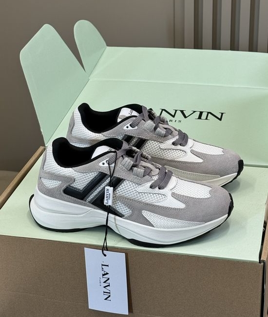 Lanvin Breathable Leather Mesh Sneakers Lightweight Soft Casual Shoes