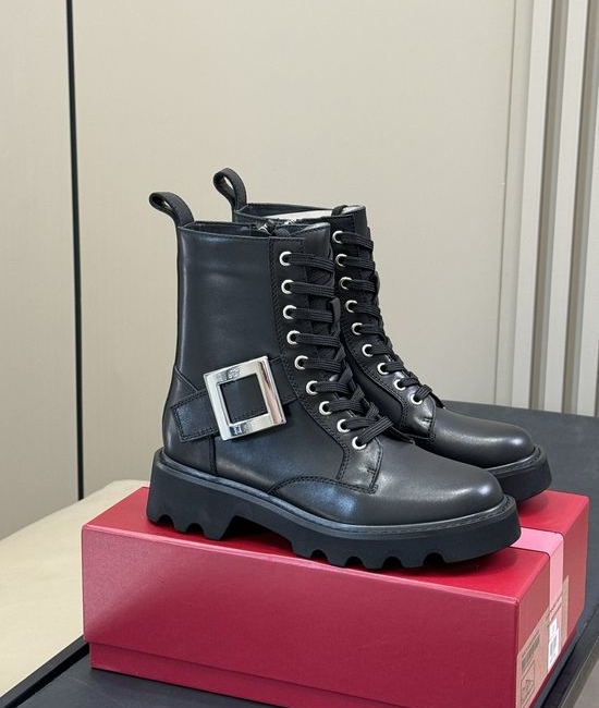 Roger Viver RV Square Buckle Ankle Boots Soft Leather Comfortable Height Boost