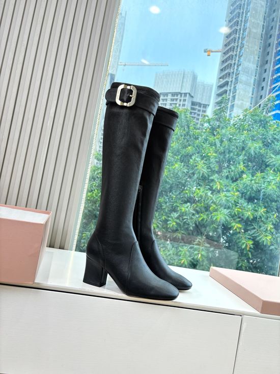 Miu Miu Stretchy Leather Knee High Boots Comfortable