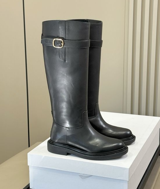 Celine Classic Embossed Logo Low Heel Knee High Boots