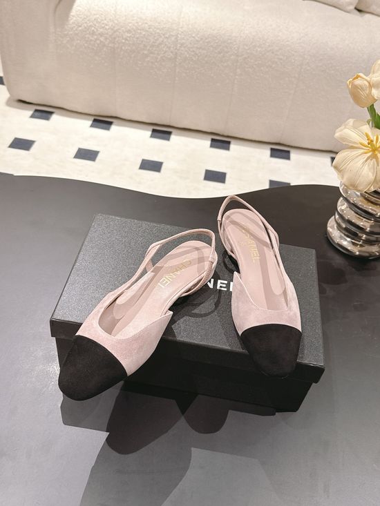 Chanel Slingback Block Heel Sandals Cashmere Upper Leather Sole