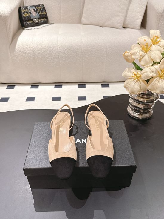 Chanel Slingback Block Heel Sandals Cashmere Upper Leather Sole