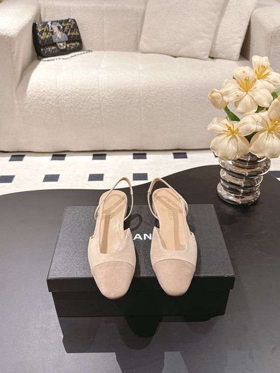 Chanel Slingback Block Heel Sandals Cashmere Upper Leather Sole