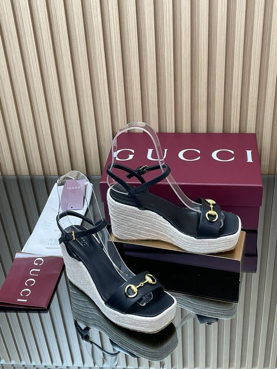 Gucci Horsebit Rope Platform Square Toe Wedge Sandals