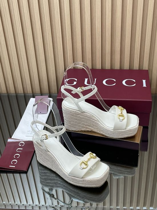 Gucci Horsebit Rope Platform Square Toe Wedge Sandals