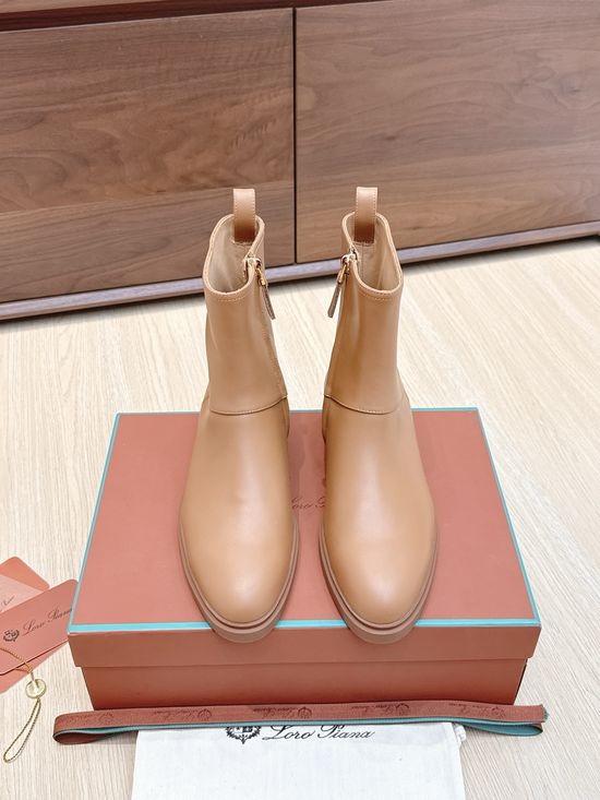 Loro Piana Minimalist Leather Ankle Boots Side Zipper Non Slip