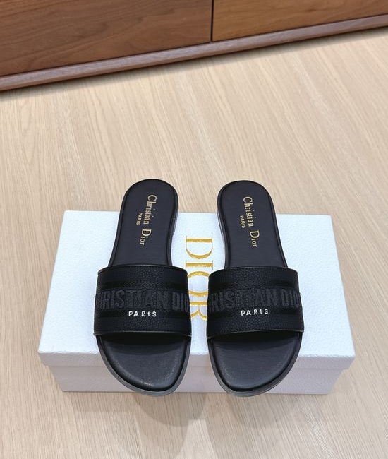 Christian Dior CD Embroidered Slip-On Sandals with Leather Sole