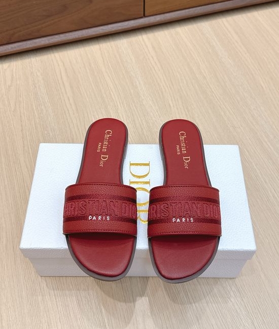 Christian Dior CD Embroidered Slip-On Sandals with Leather Sole